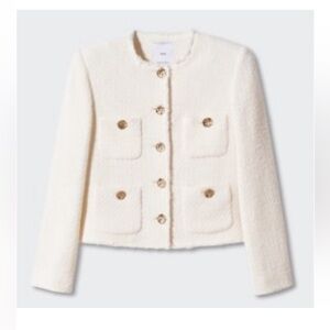 Mango cream cropped tweed jacket xxl white gold